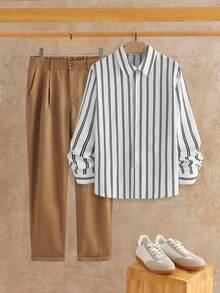 Manfinity NXTstreet Men's Casual Striped Print Button-Up Shirt - Multicolor - View 1