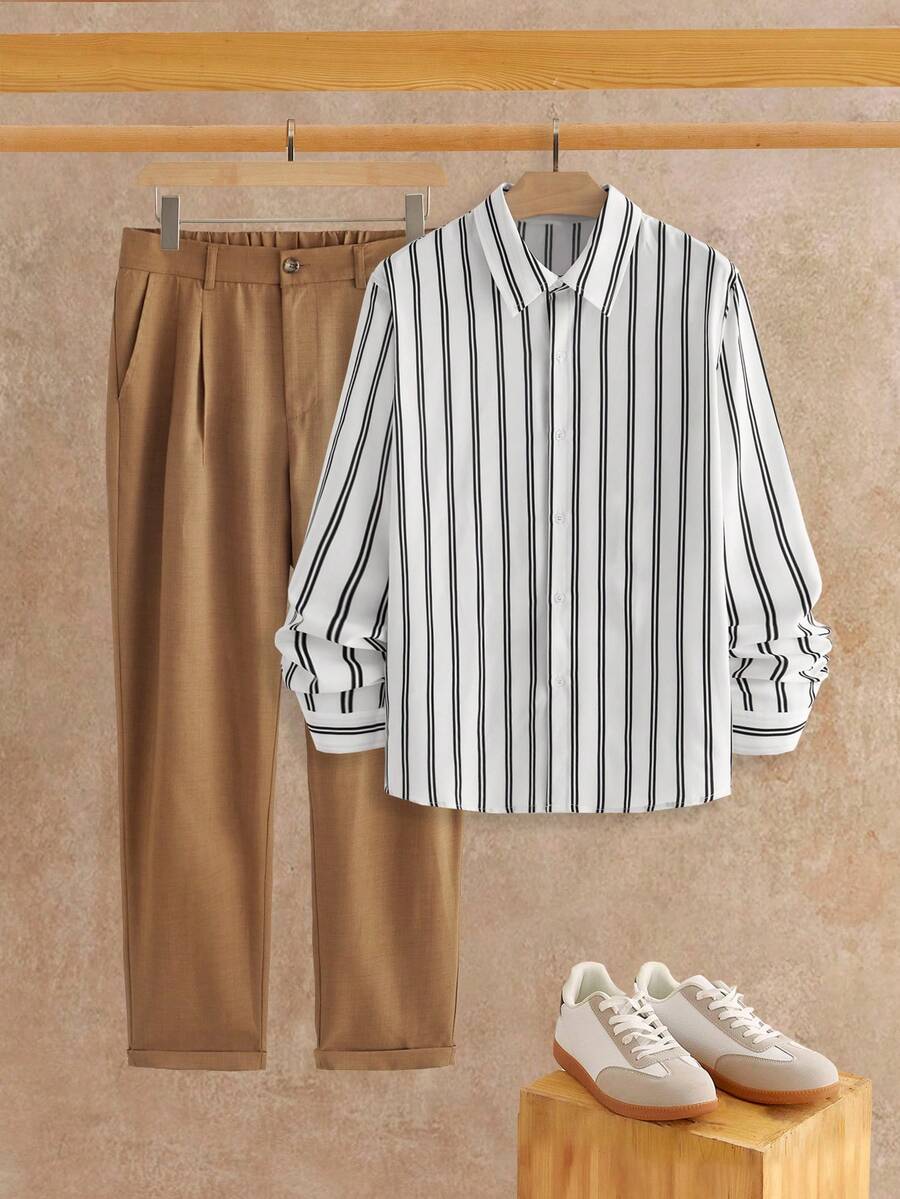 Manfinity NXTstreet Men's Casual Striped Print Button-Up Shirt - Multicolor - View 1