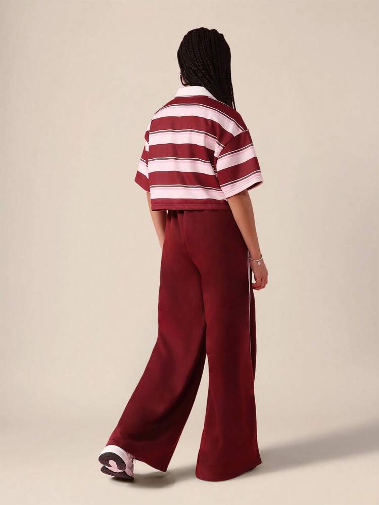 Striped Crop Polo With Wide Leg Pants Set