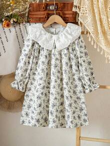 Genkimix Kids Young Girl Vacation Casual Floral Embroidery Ruffle Hem Dress - White - View 1