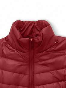 Maweii Plus Size Women Stand Collar Ruffle Zip-Up Fleece Hooded Jacket, Suitable For Winter Outerwear, Snow Season, Commuting - Red - View 4