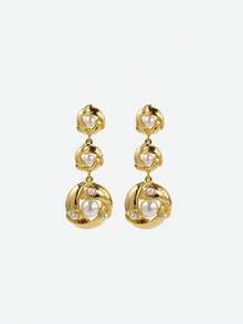 Opalesca Boucles d'oreilles pendantes en faux perles 18 carats, convenant pour un port quotidien - Doré - Voir 4