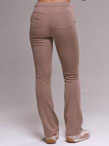 MUSERA Pantalones rectos de talle bajo Co-Ord solo Bottom, invierno, lindo, casual, acogedor, lacado de cereza - Marrón - Ver 4