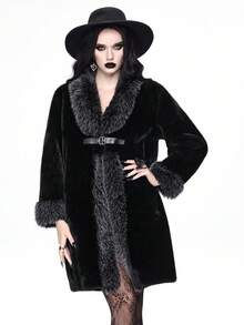 ROMWE Women's Autumn/Winter Long Sleeve Button Design Faux Fur Fashion Jacket