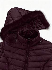Maweii Damen Große Größen Stehkragen Rüschen Saum Reißverschluss Kapuzen Wattierte Jacke, geeignet für Winterausflüge, Schneezeit und Pendeln - Bordeaux - Übersicht 3