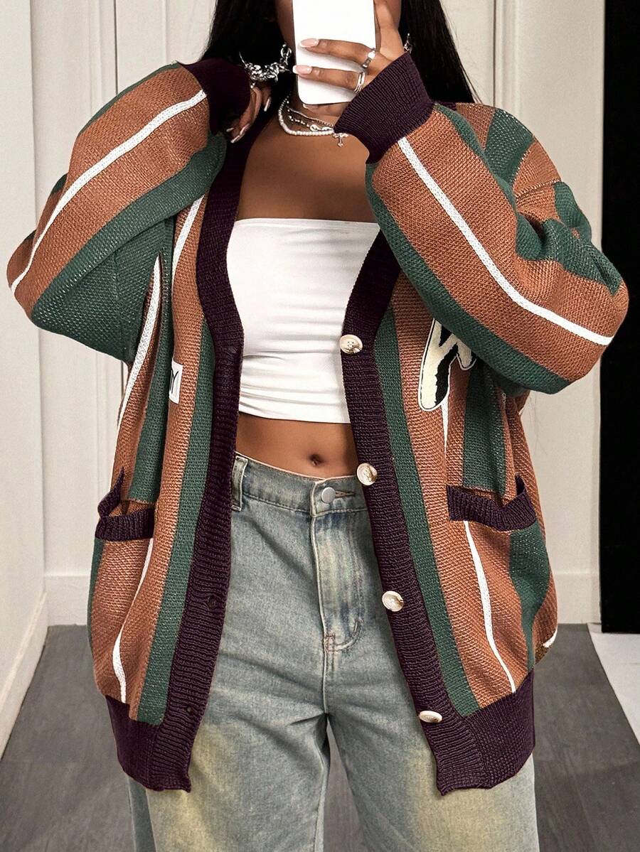 Slaydiva 2025新款秋冬休闲百搭时尚宽松开衫长袖毛衣外套 - 彩色 - 查看 1