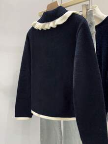 Franclia Áo khoác len cardigan cổ Peter Pan dày dặn cho nữ, chất lượng cao thời trang Thu/Đông - Màu xanh hải quân - Xem 2
