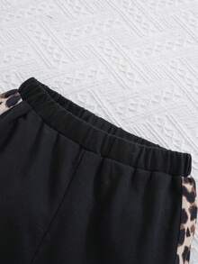 两件套女童针织撞色圆领卫衣和打底裤套装 - 黑色 - 查看 4