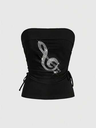 J-Fashion Top bandeau à liens sur les côtés avec imprimé symbole du millénaire pour femmes