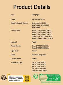 1 pieza Luces de hadas, Luces LED de cadena, alimentadas por batería (baterías no incluidas), 10/20/30/50/100 LED, 1m/2m/3m/5m/10m, adecuadas para dormitorio, jardín, fiesta, boda, decoración de habitación, decoración de boda, decoración navideña, luces de cuento de hadas, árbol del patio, Navidad - Morado - Ver 7