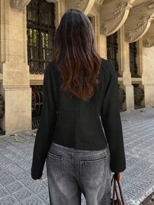 Aloruh Women's Autumn/Winter Cardigan Coat With Buckle - Black - View 2