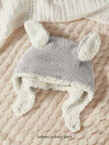 Cozy Pixies 1顶婴儿加厚保暖双层绒兔耳帽 灰色 - 灰色 - 查看 4