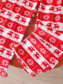 Teen GirlPrinted Fleece Pants, Comfortable Loose Straight Leg Trousers With Christmas Graphic Print, Autumn/Winter - Multicolor - View 7