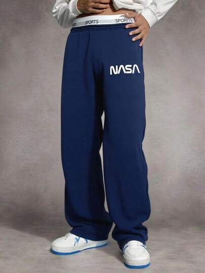 SHEIN Sudadera y pantalones con estampado de letras negros para adolescentes, estilo universitario casual, cómodos y prácticos, de tela suave, adecuados para uso diario, escuela, salidas, actividades al aire libre, vuelta al colegio