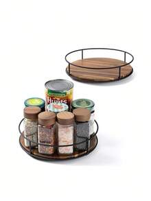 Cirelle 1-Piece Wooden Rotating Storage Tray, Suitable For Desktop And Cabinet Organization, Rama Kitchen Essential, Kitchen Use, High-End Restaurant Supplies, Housewarming Gift, Party Use, Family Dining. - Multicolor - View 5