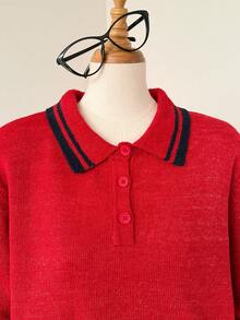 Muvela 女士高领长袖羊毛衫，复古学院风，休闲舒适，适合日常穿着、返校季、下午茶、营造复古氛围、秋季和圣诞节。 - 紅色 - 查看 6