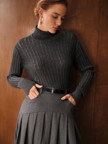 MOTF PREMIUM WOMEN'S AUTUMN/WINTER WOOL BLEND TURTLENECK SWEATER, HEATHER GREY - Grey - View 1