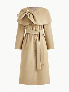 MOTF PREMIUM BROWN OVERCOAT WITH FAUX PEARL BUTTON, DETACHABLE BELT - Brown - View 2