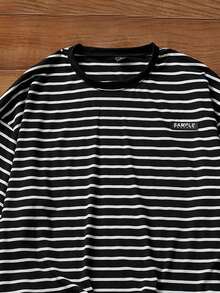 SWAVVY 男士休闲条纹长袖T恤，秋季款 - 黑色 - 查看 2