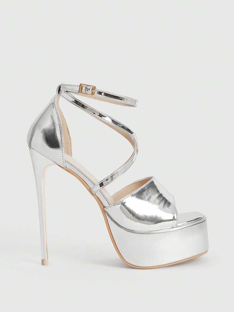CUCCOO LuxiPop Sandalias de tacón alto con suela gruesa para mujer, nuevo estilo europeo y americano con múltiples correas, plataforma impermeable, tacón alto delgado, punta abierta, hebilla, sandalias de moda sexy