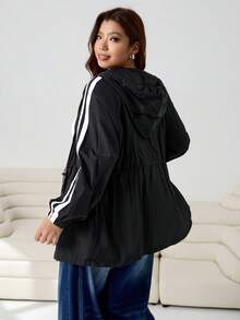 SHEIN EZwear 黑色休闲连帽外套，秋冬季 - 黑與白 - 查看 2