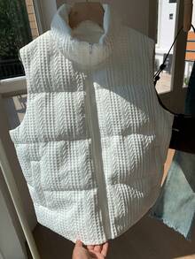 Comfortcana Chaqueta sin mangas con cuello alto y cremallera, de tela texturizada de unicolor, para uso casual y diario, para mujer, otoño/invierno, Navidad - Blanco - Ver 3