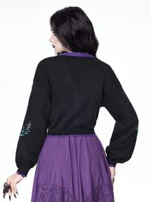 ROMWE Áo khoác cardigan thêu pha lê màu tương phản họa tiết phù thủy phù thủy bí ẩn Gothic Dark - màu đen - Xem 5