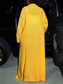 Slaydiva 秋冬新款音乐节、复活节、西部风、游牧风、生日派对、日常休闲、度假、邮轮旅行、海滩、日光浴、爆款、街头风、朋克风、夜店风，亮黄色长袖高领闪亮宽松大码开衫，时尚女装 - 黃色 - 查看 12