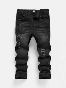 Set de 3 pantalones vaqueros elásticos ajustados de mezclilla azul marino, azul claro y gris para niños