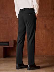 Officeau Pantalones elásticos de estilo de viaje al trabajo, pantalones casuales elásticos bordados, pantalones formales de traje profesional para hombres para primavera/otoño, pantalones rectos nuevos de temporada adecuados para boda, fiesta, graduación, Navidad, uso profesional (abogado, médico, maestro), pantalones de vestir de hombre de dinero antiguo de primavera a verano - Negro - Ver 3