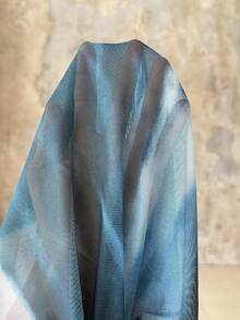 Roveilla 大码艺术渐变网纱不对称肩部度假优雅印花衬衫蓝色上衣大码曲线上衣女装大码上衣大码上衣曲线女装大码上衣女装大码上衣 - 藍白色 - 查看 8