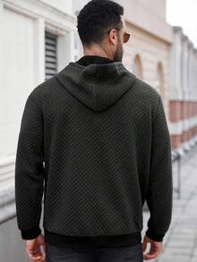 Manfinity Homme Plus Size Men's Casual Solid Color Hoodie, Versatile For Autumn/Winter, Long Sleeve Top - Black - View 2
