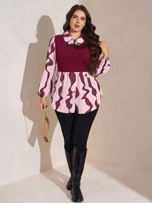 SHEIN LUNE 大码女式休闲长袖衬衫，简约商务日常穿着 - 紅色 - 查看 6