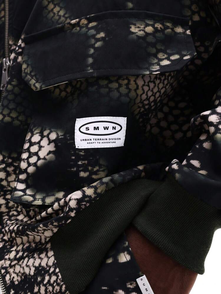 Snake Print Bomber Jacket With Reflective Details