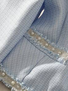 GlowEve CURVE Plus Size Women's 2-Piece Set: Elegant Black Contrast Pearl Beaded Trim V-Neck Long Sleeve Cardigan Jacket And Round Neck Pearl Embellished Maxi Dress, Suitable For Autumn/Winter Casual, Work, And Gatherings