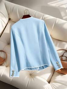 GlowEve 女式新款优雅白色蝴蝶结装饰长袖西装外套 - 淺藍色 - 查看 2