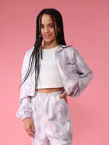 SUMWON Boxy Fit Tie Dye Full Zip Hoodie Sweatpants Co Ord Set Casual Wear Tracksuit For Teens Vacation - Grey - View 5