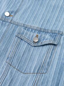 Manfinity Denimwave Áo khoác denim jacquard dáng rộng, đơn hàng khuy đơn tay dài dành cho nam - Rửa nhẹ - Xem 5