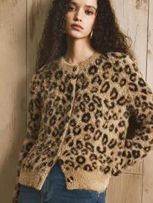 Arave Women's Slim-Fit Knitted Feather Yarn Material With Leopard Print Design Daily Commuter Cardigan Autumn And Winter Sweater - Multicolor - View 4