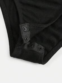 SHEIN Tween Girls Black Knit Mock Neck Jumpsuit, Stretchy Fitted Comfortable Everyday Versatile Outfit - Black - View 4