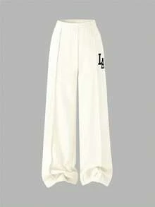 Sparklyn Girls Casual Knit Solid Color Front Graphic Letter Print Drop Shoulder Hooded Sweatshirt & Pants 2 Pieces Set - Apricot - View 5