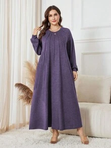 Lacomfia 大码女式优雅休闲针织连衣裙 - 紫色 - 查看 3