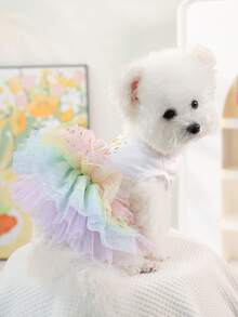 PETSIN 1 件宠物服装，绣有生日快乐图案的蓬蓬蛋糕裙，适合猫狗穿公主裙 - 彩色 - 查看 5