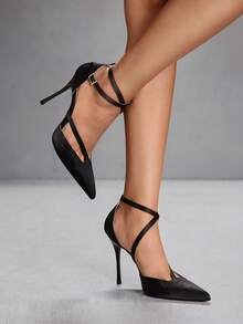 CUCCOO SZL 女士尖头搭扣设计时尚高跟鞋，适合日常穿着 - 黑色 - 查看 8