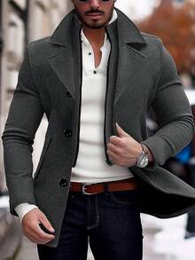 Manfinity Mode Men's Long Sleeve Solid Color Single-Breasted Casual Overcoat, Autumn/Winter