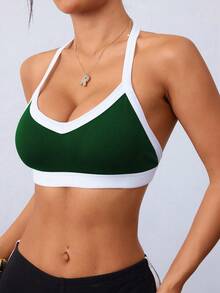 Dewbera 一件式无缝运动文胸，吸湿排汗面料，可调节肩带，基础款，适合健身/瑜伽 - 綠色 - 查看 5