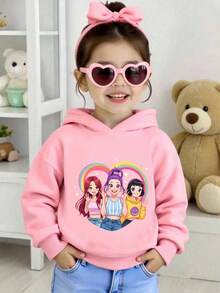 Young Girl Cartoon Character Print Long Sleeve Casual Sweatshirt - Pink - View 1