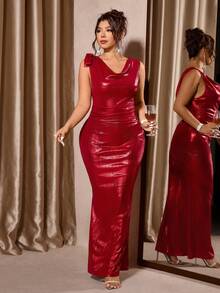 SHEIN Tall CURVE New Fashionable Red Glamorous Backless Asymmetric Plus Size Evening Dress - Red - View 6