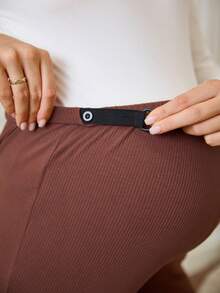 SHEIN Legging Casual de Cintura Alta Sólida, Cintura Elástica Slim para Gestantes - Castanho - Visão 7