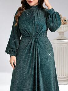 Coutiva Plus Size Formal Evening Dress (Heavily Embellished) - Dark Green - View 6
